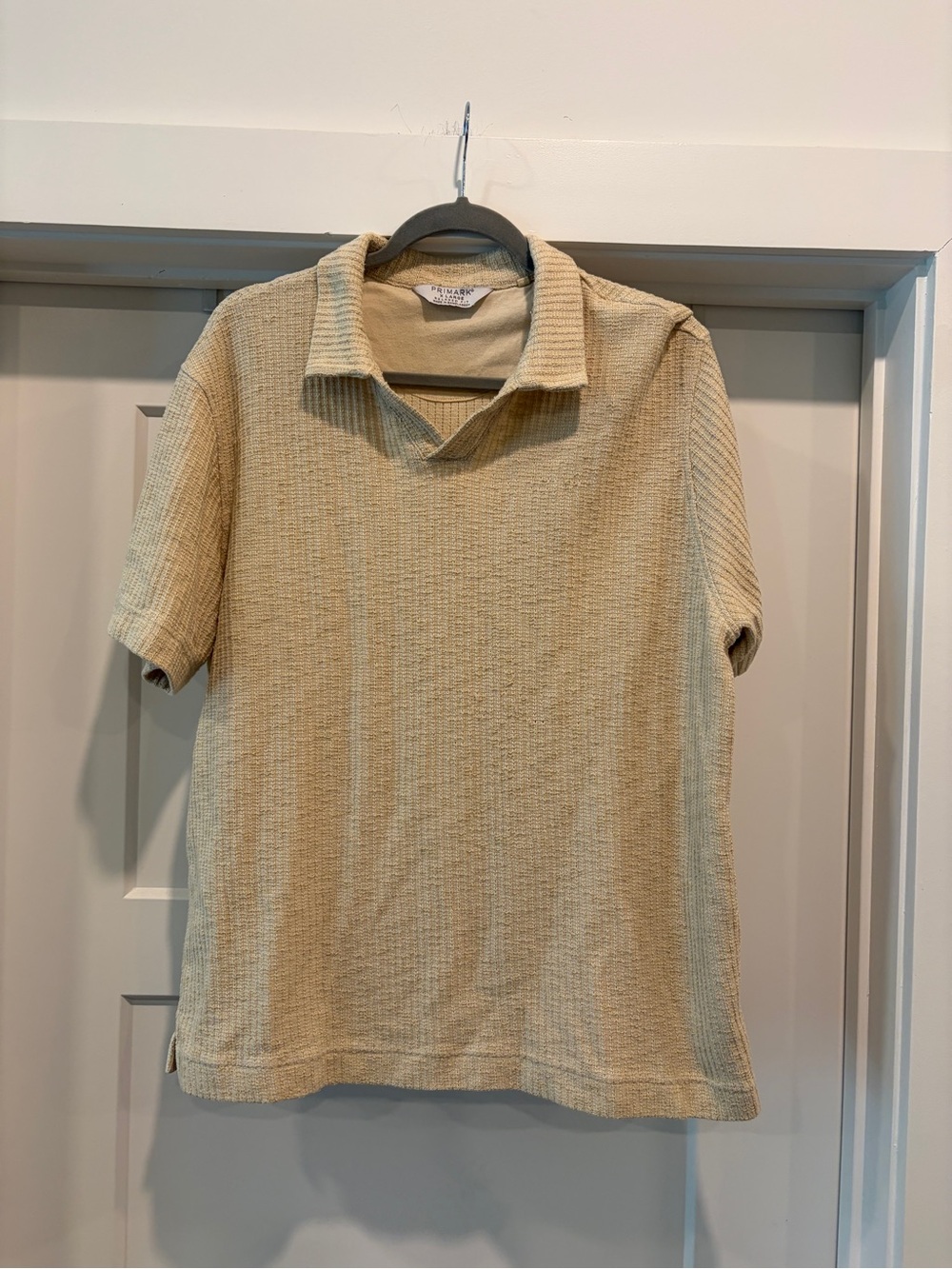 Primark Beige Textured Short-Sleeve Polo